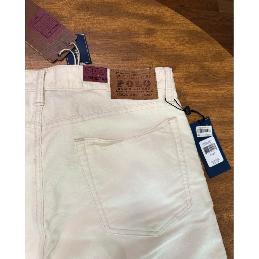 NWT Polo Ralph Lauren Varick Slim 625 Jeans Men's 34x32 Classic Soft White